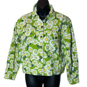 Gidget vintage women’s medium denim jacket green daisy floral flower power
